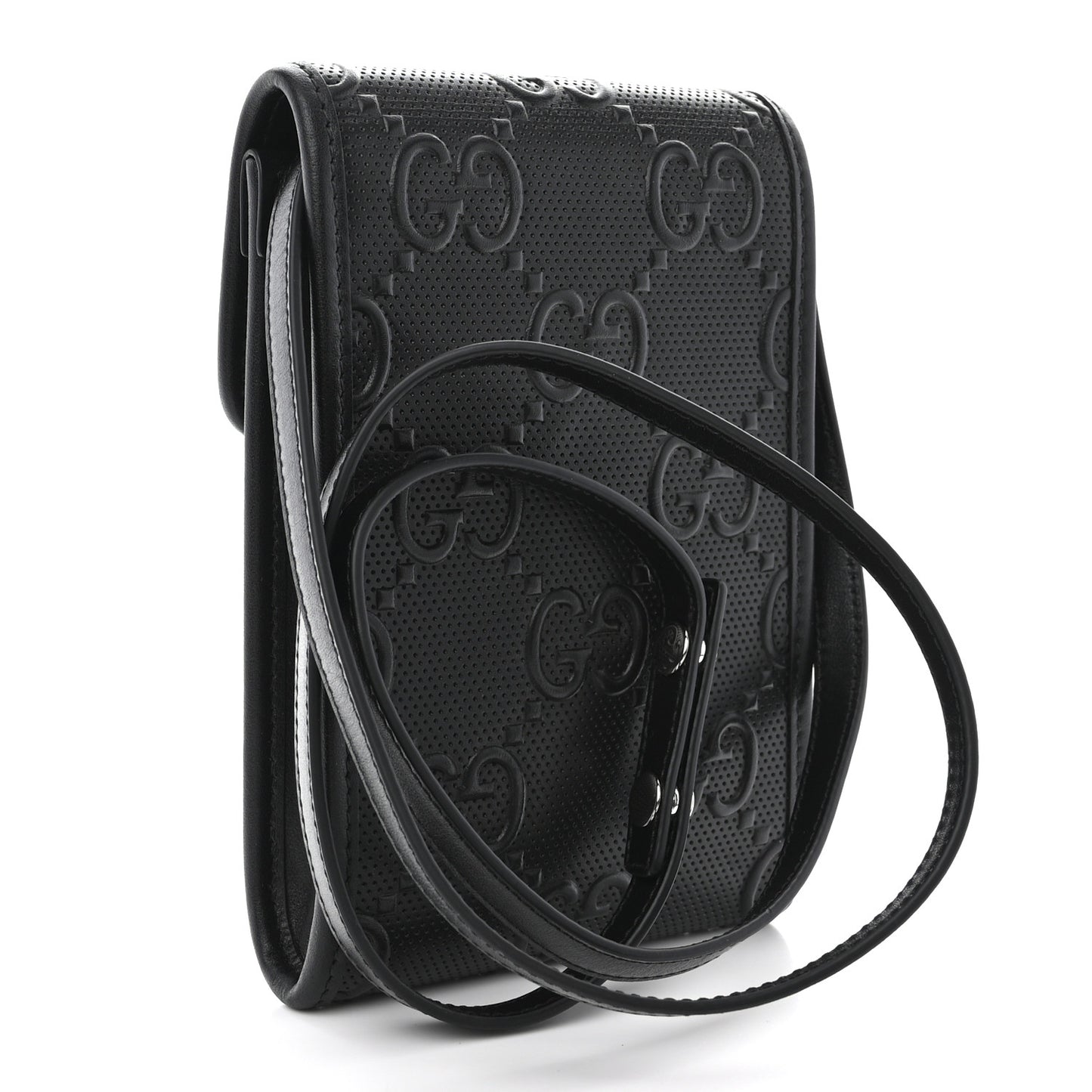 Calfskin GG Tennis Embossed Mini Crossbody Bag Black