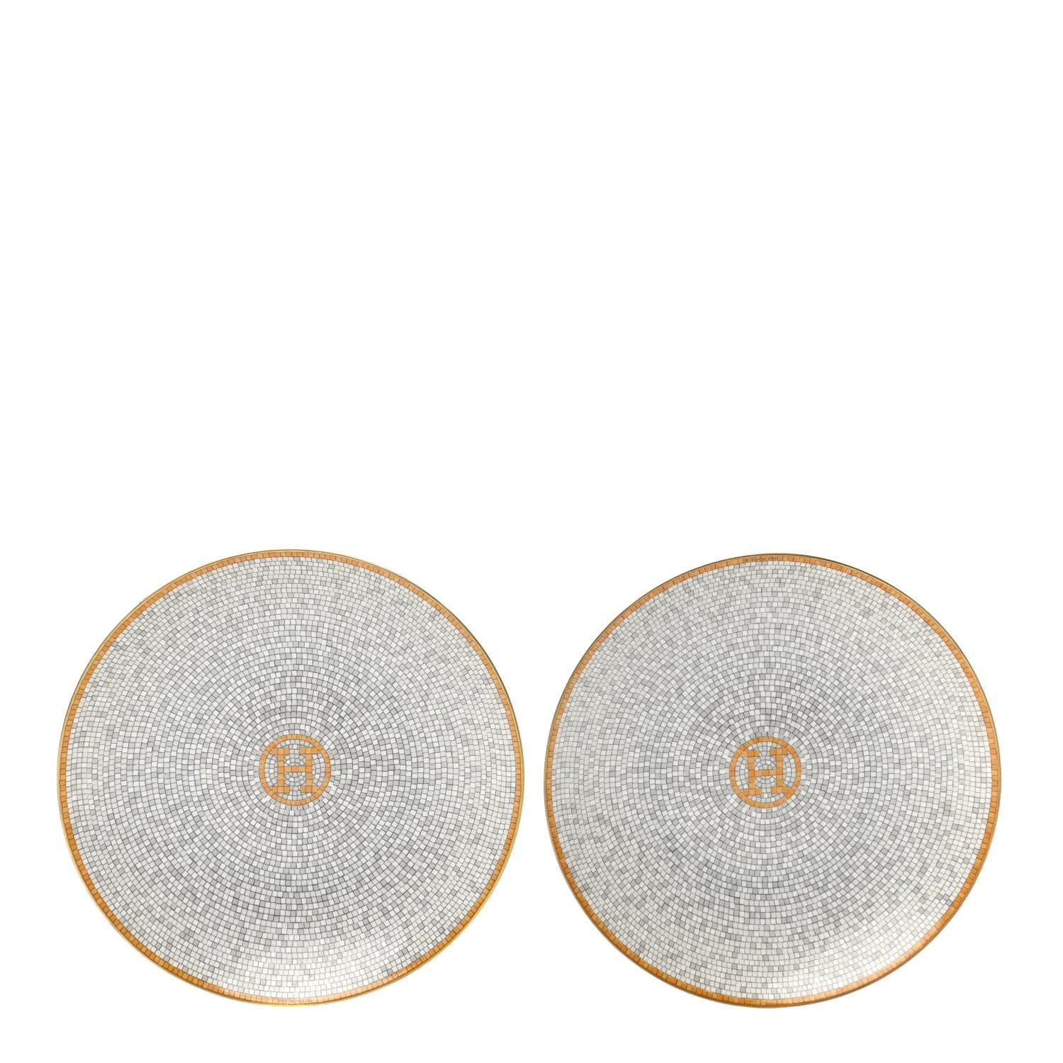 Hermes Porcelain Mosaique Au 24 Bread And Butter Plate Set of 2 Gold 1 of 6