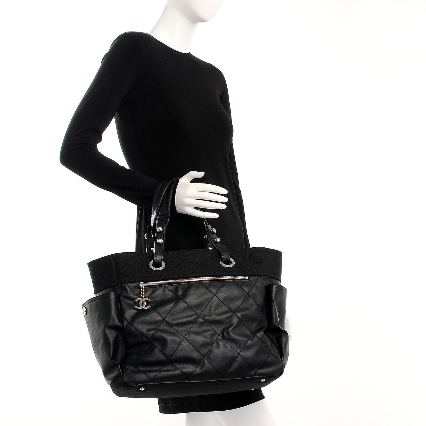 Coated Canvas Quilted Large Paris Biarritz Tote Black