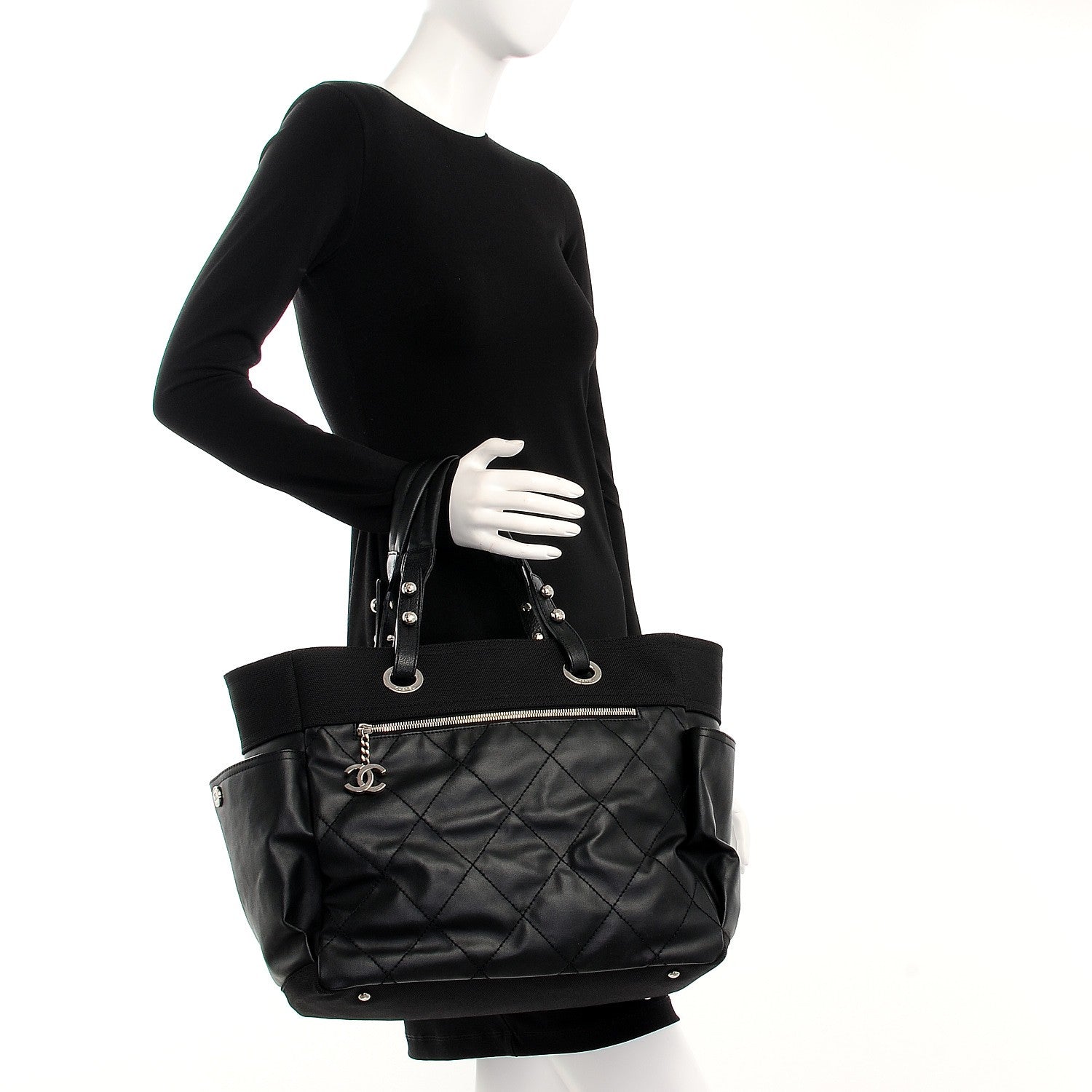 Chanel Coated Canvas Quilted Large Paris Biarritz Tote Black 2 of 8