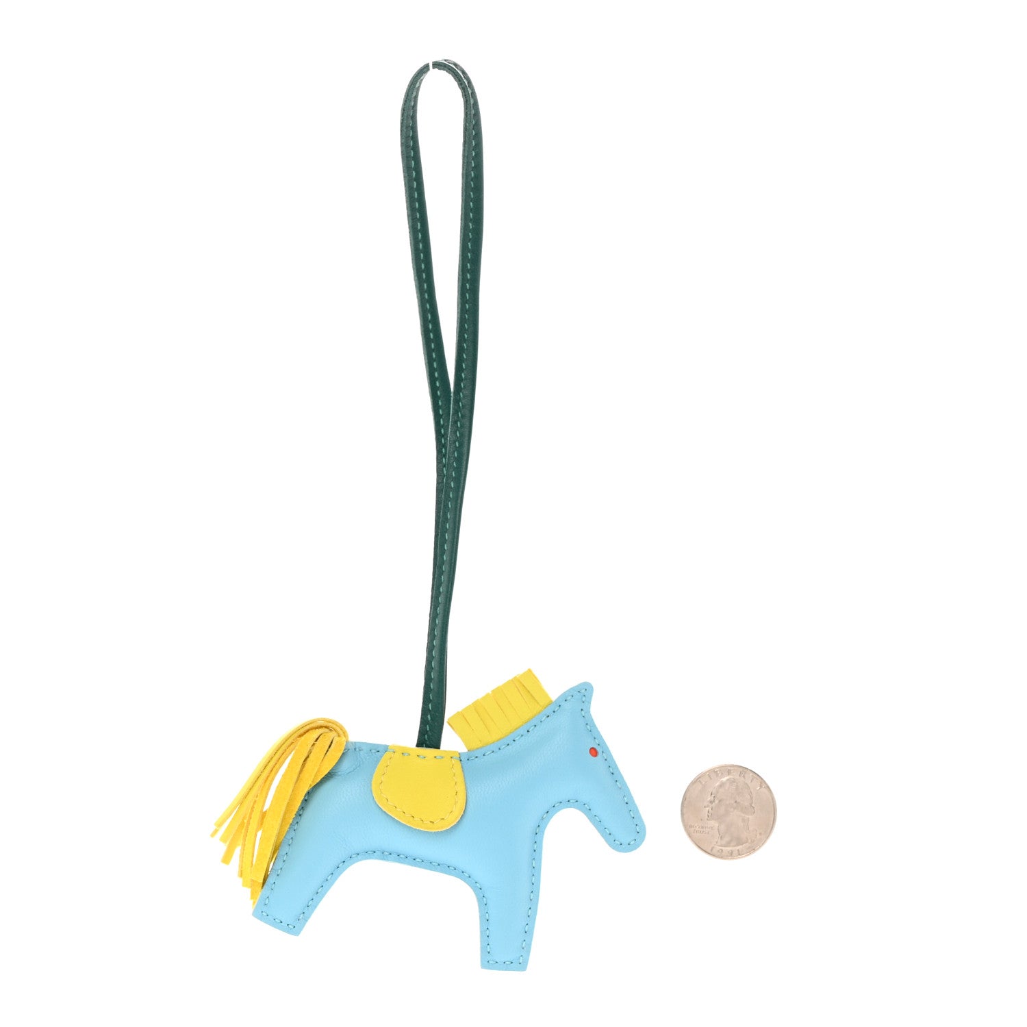 Hermes Milo Lambskin Grigri Rodeo Horse Bag Charm PM Bleu Celeste Lime Malachite 2 of 6