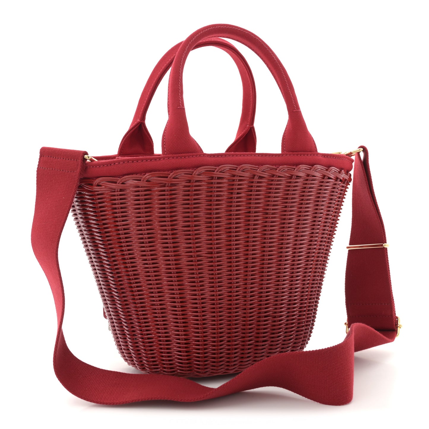 Wicker Canvas Shoulder Bag Rosso