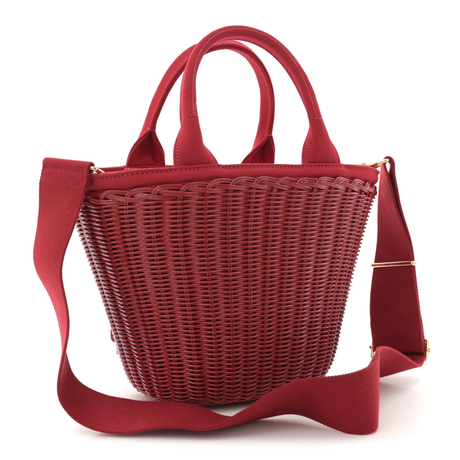 Prada Wicker Canvas Shoulder Bag Rosso 3 of 9