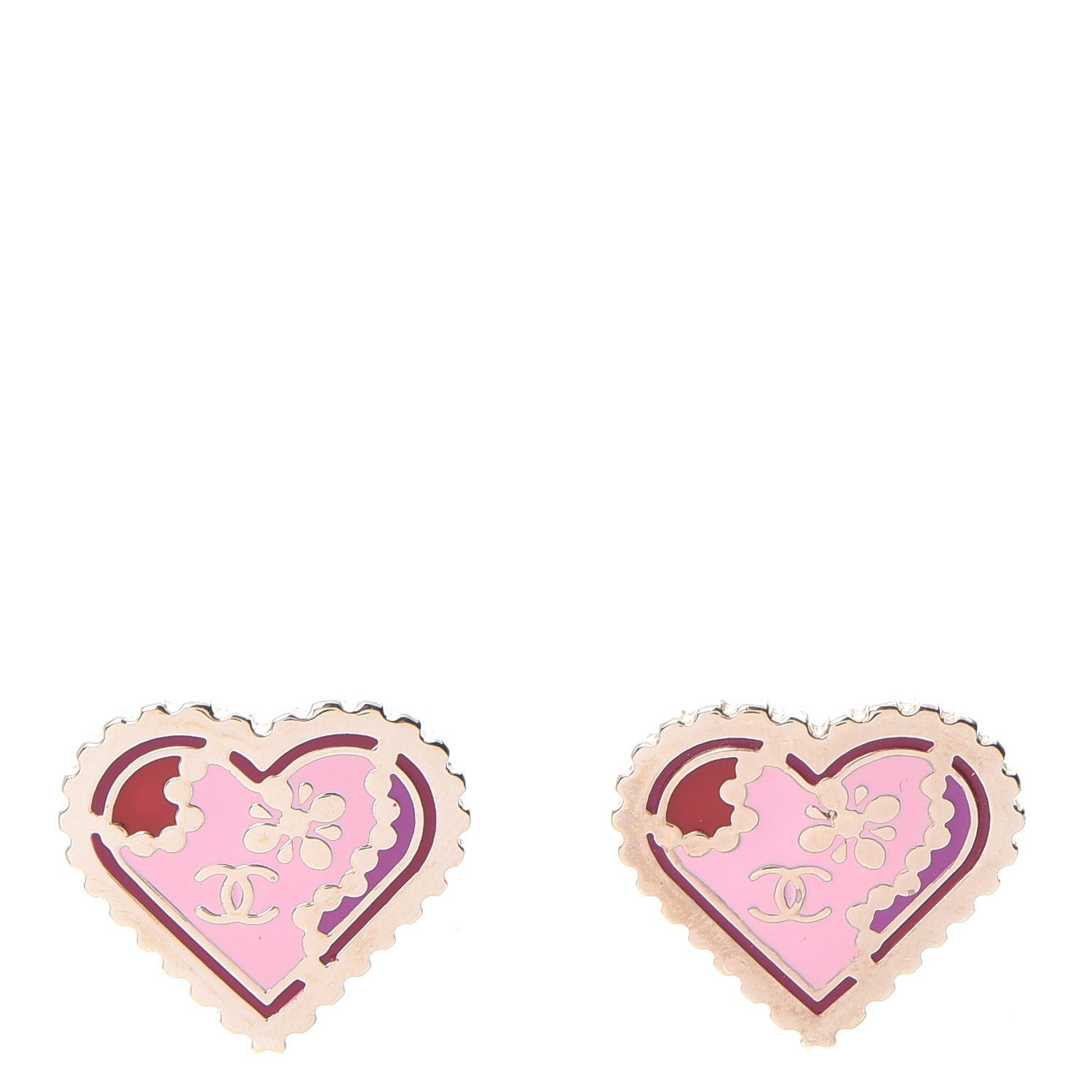 Chanel Enamel CC Heart Clip On Earrings Gold Pink 1 of 5