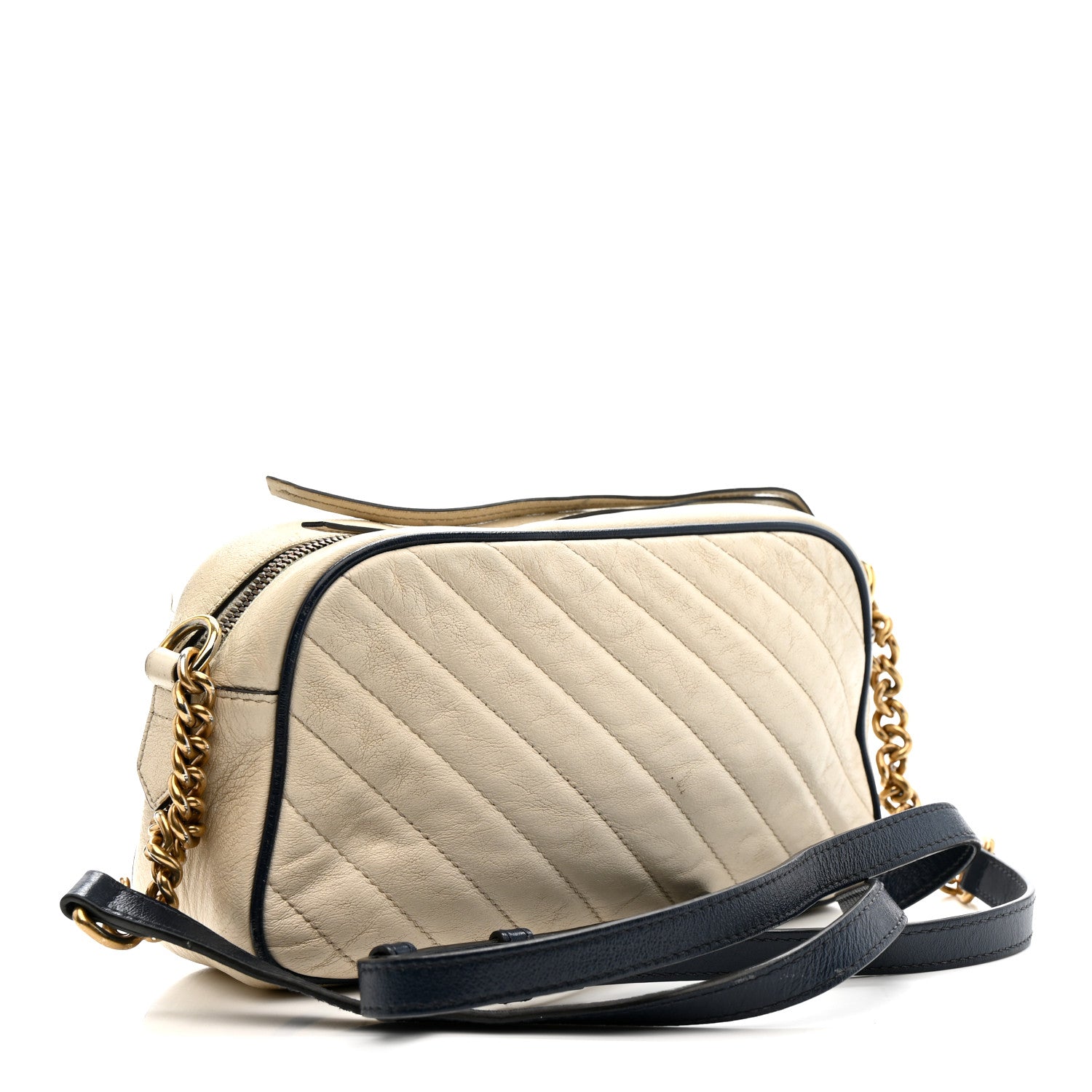 Gucci Vintage Effect Calfskin Matelasse Diagonal Small Torchon GG Marmont Chain Shoulder Bag Mystic White Blue Agata 3 of 21