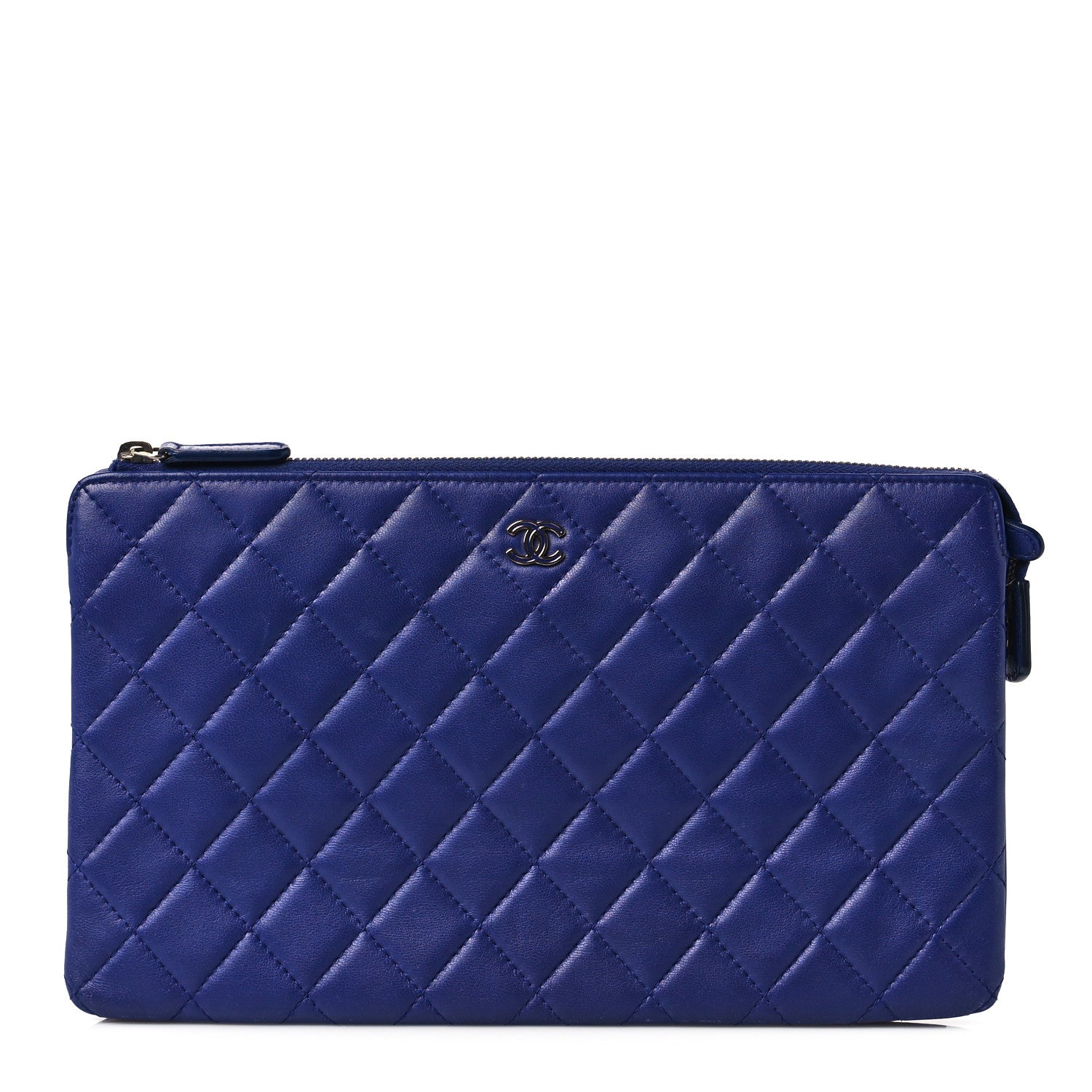 Chanel Lambskin Quilted Large Zipped Clutch Blue 1 of 10