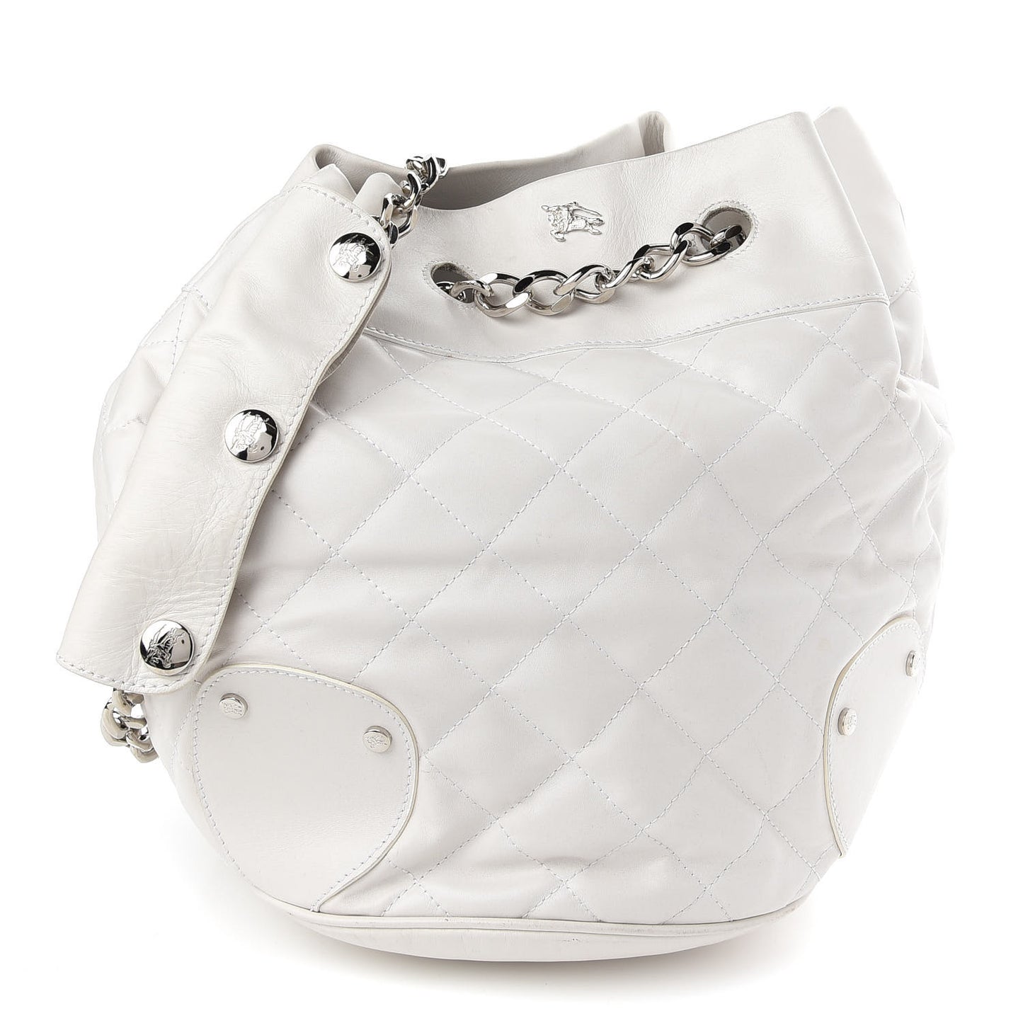 Calfskin Quilted Bucket Shoulder Bag White