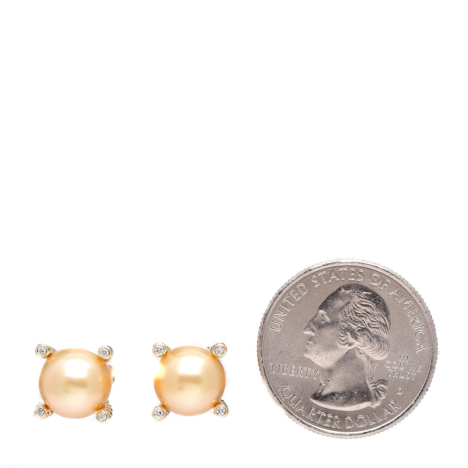 David Yurman 18K Yellow Gold Diamond Pearl 9mm South Sea Golden Pearl Earrings 2 of 4