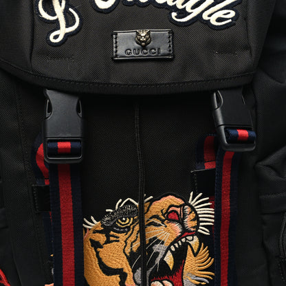 Gucci Techno Canvas Web L'Aveugle Par Amour Embroidered Double Buckle Backpack Black 8 of 11