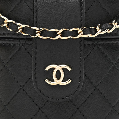 Chanel Lambskin Quilted Mini Round Vanity Case With Chain Black 8 of 11