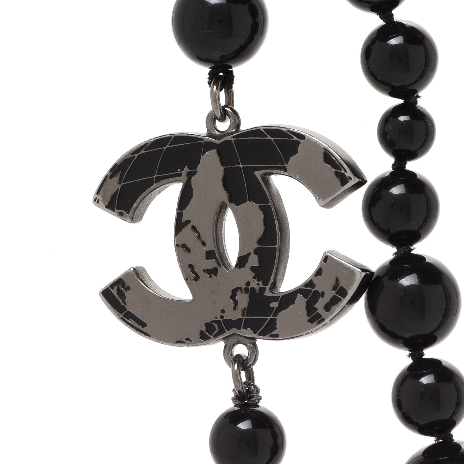 Chanel Resin Enamel Beaded CC Map Long Necklace Ruthenium Black 6 of 7