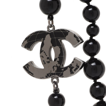 Chanel Resin Enamel Beaded CC Map Long Necklace Ruthenium Black 6 of 7