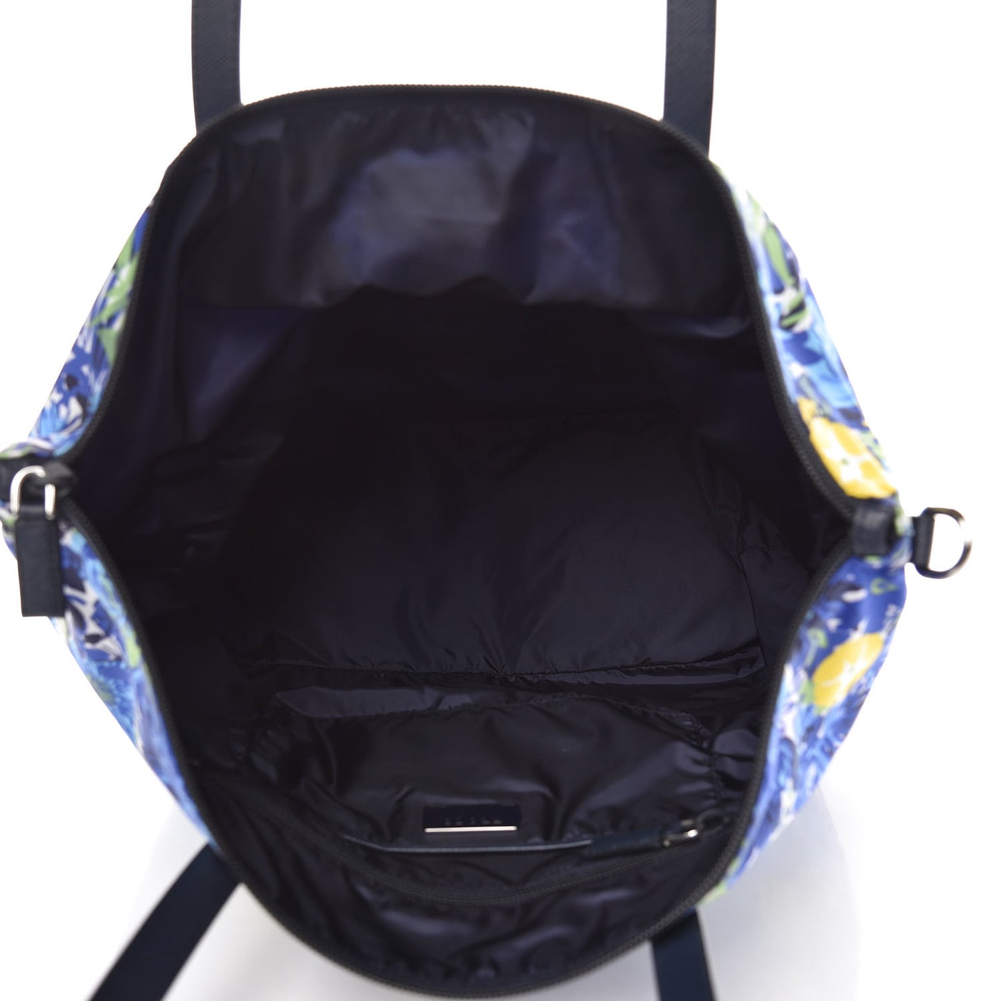 Tessuto Nylon Saffiano Floral Print Tote Bluette Dis Primule
