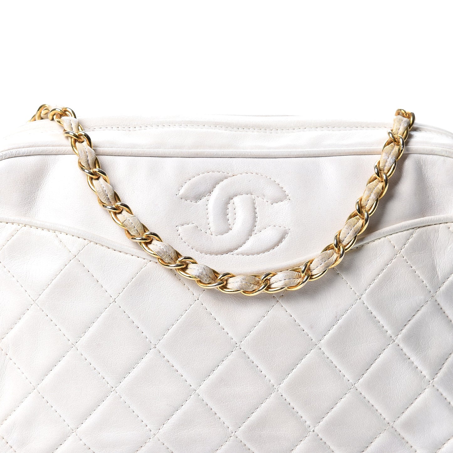 Lambskin Quilted Tassel Camera Case White