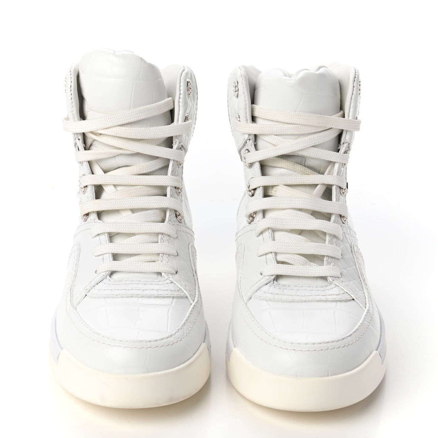 Calfskin Crocodile Embossed Cocodile High Top Sneakers 37.5 White