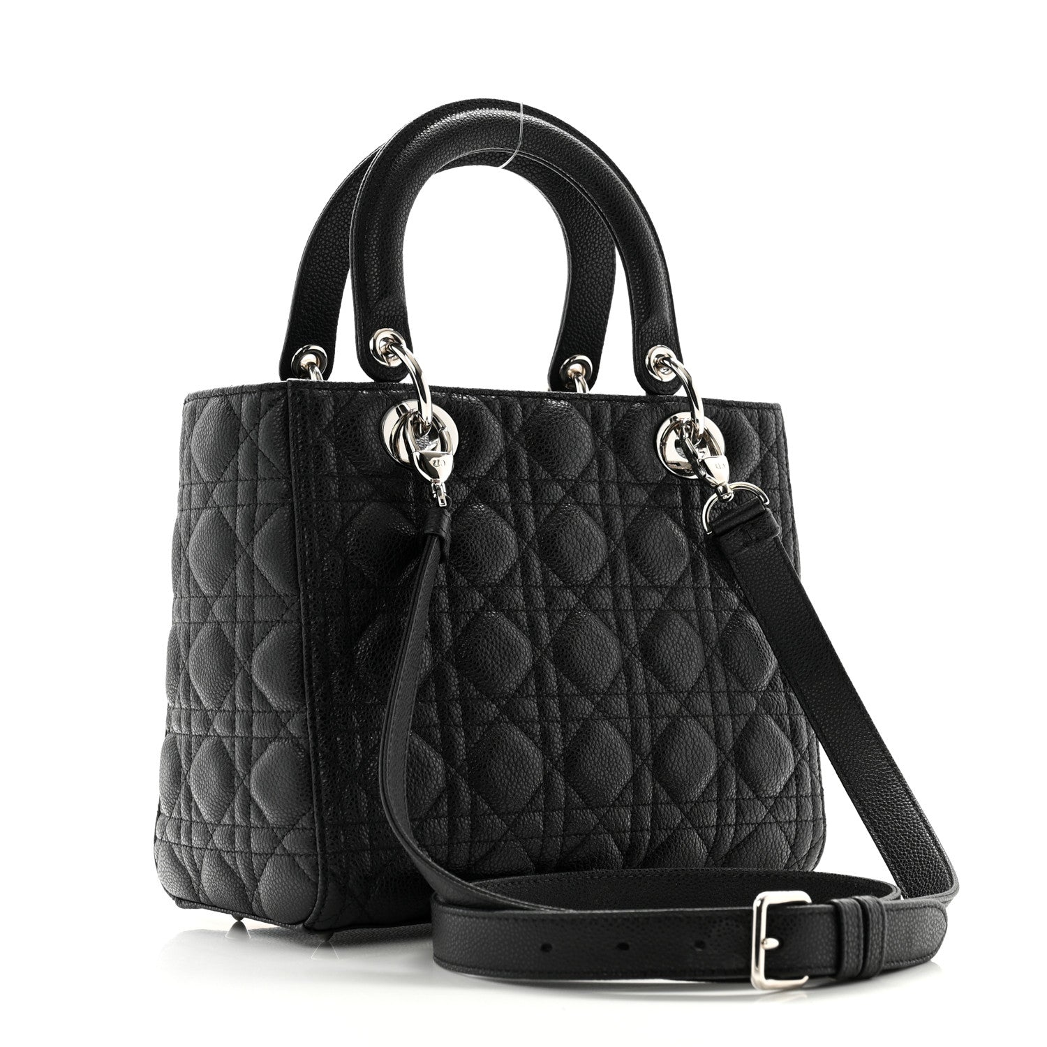 Christian Dior Grained Calfskin Cannage Medium Lady Dior Black 3 of 11