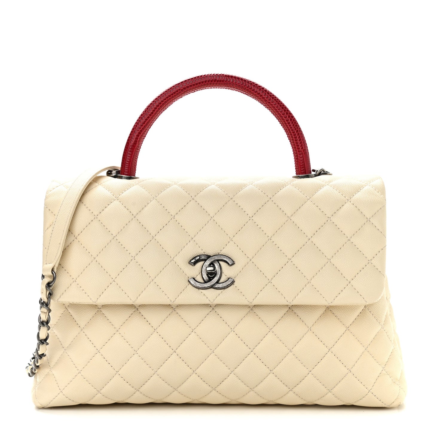 Caviar Lizard Quilted Medium Coco Handle Flap White