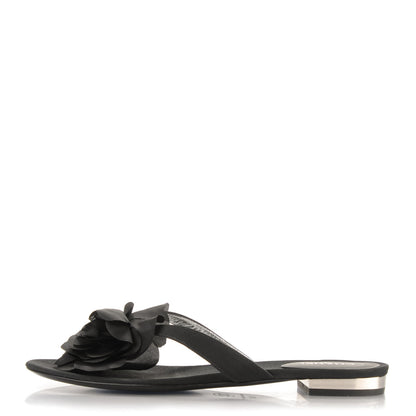 Chanel Grosgrain Camellia Thong Sandals 39 Black 1 of 7