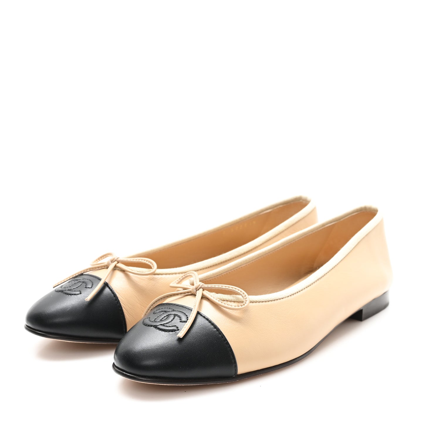 Lambskin Cap Toe CC Ballerina Flats 41.5 Beige Black