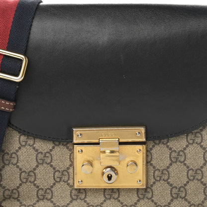 Gucci GG Supreme Monogram Web Medium Padlock Messenger Shoulder Bag Black 8 of 16