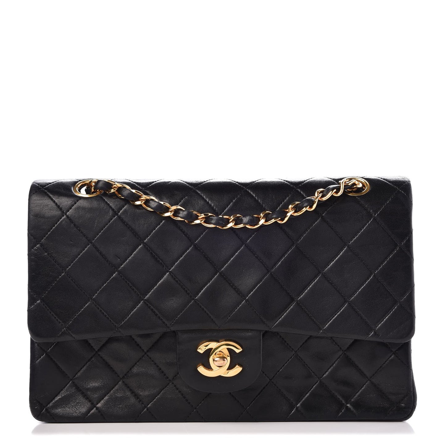 Lambskin Quilted Medium Double Flap Black