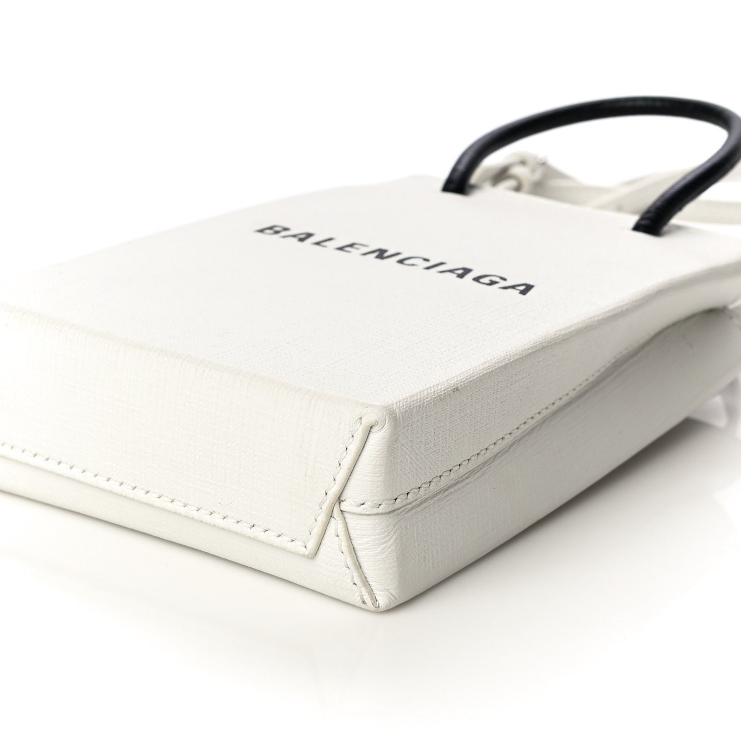 Squared Calfskin Logo Shopping Phone Holder Bag White