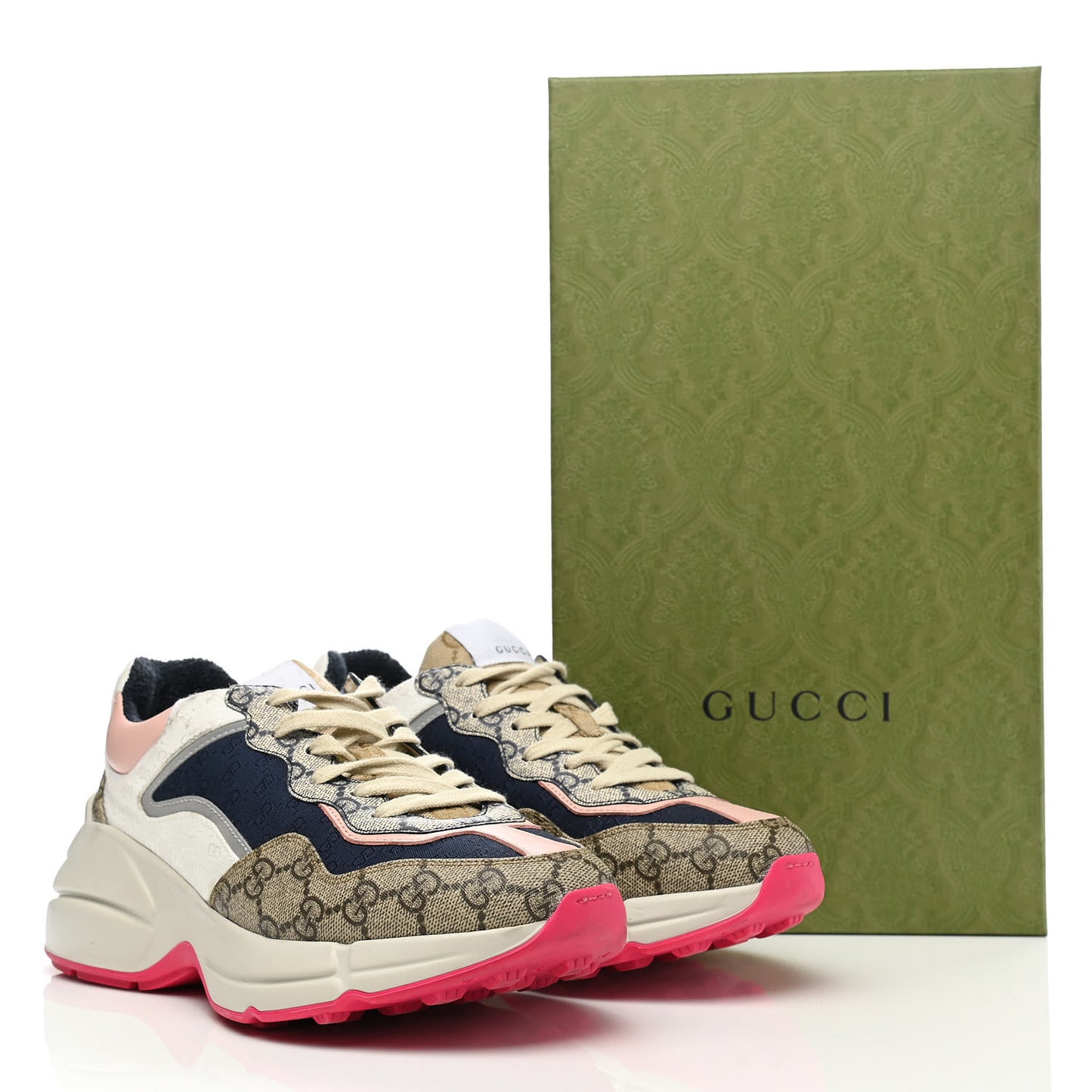 GG Supreme Monogram Mix Monogram Womens Rhyton Sneakers 39.5 London Blue Beige Pale Pink