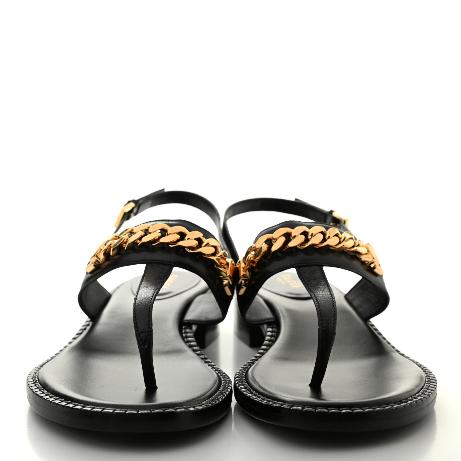 Gucci Calfskin Chain Thong Sandals 36.5 Black 2 of 7