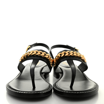 Gucci Calfskin Chain Thong Sandals 36.5 Black 2 of 7
