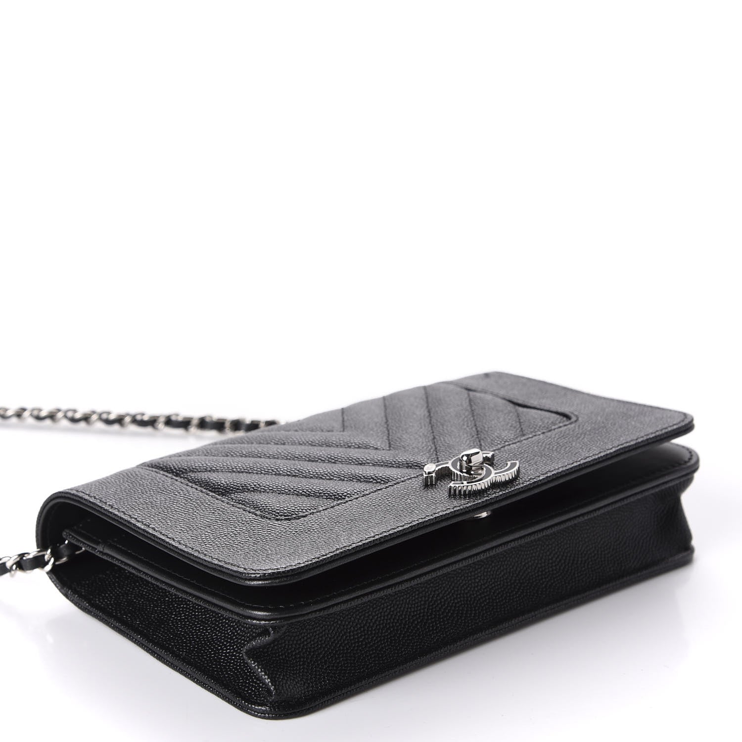 Chanel Caviar Chevron Quilted Vintage Mademoiselle Wallet On Chain WOC Black 4 of 12