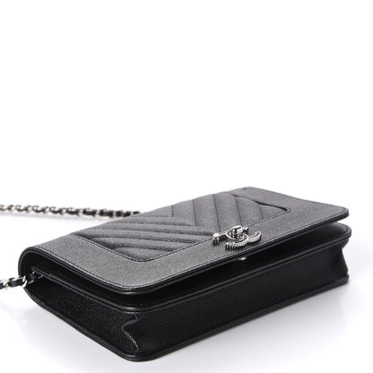 Chanel Caviar Chevron Quilted Vintage Mademoiselle Wallet On Chain WOC Black 4 of 12