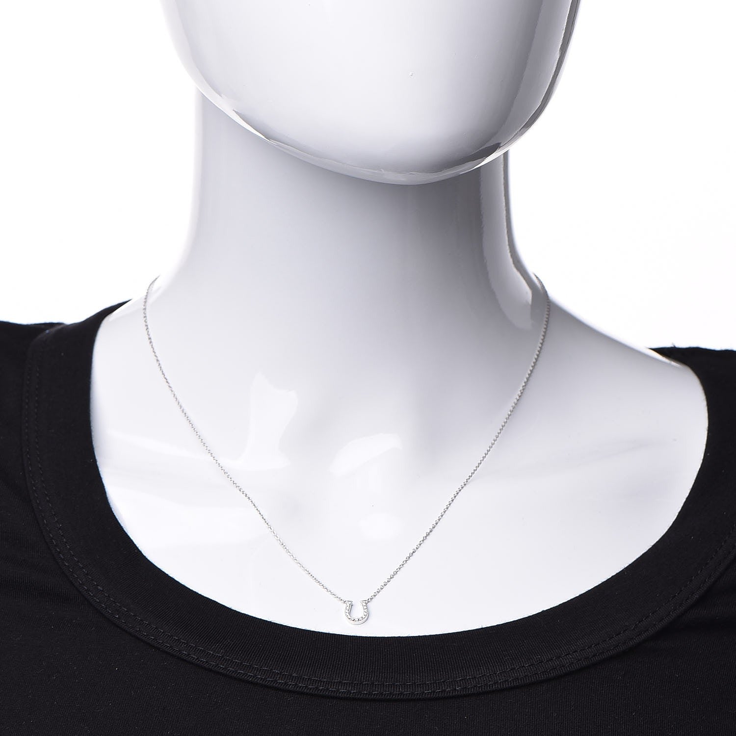 Tiffany 18K White Gold Diamond Mini Metro Horseshoe Pendant Necklace 2 of 5