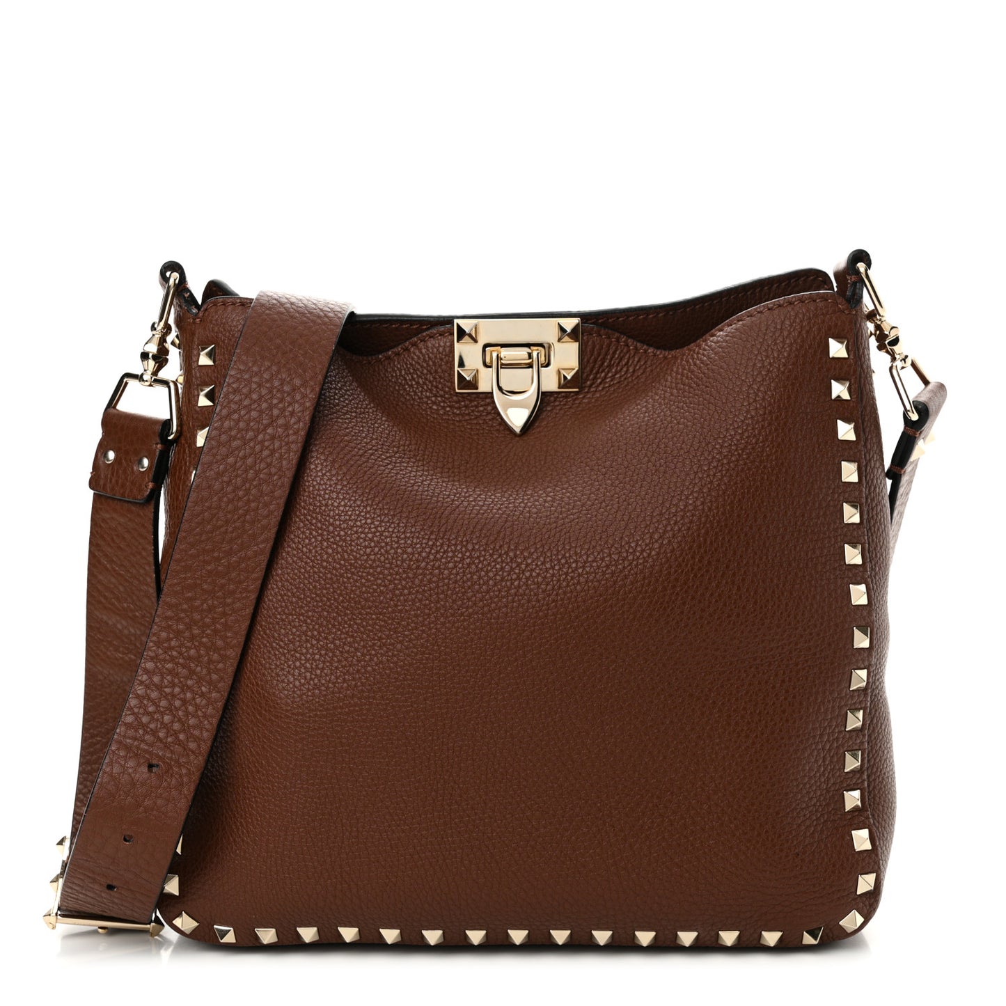 Pebbled Calfskin Small Rockstud Flip-Lock Messenger Bag Light Brown