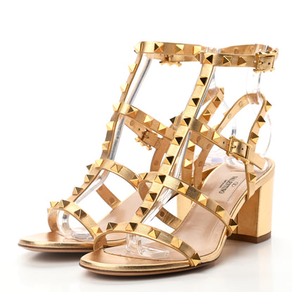 Valentino Garavani Metallic Calfskin Rockstud 60mm City Sandals 36.5 Antique Brass 3 of 10