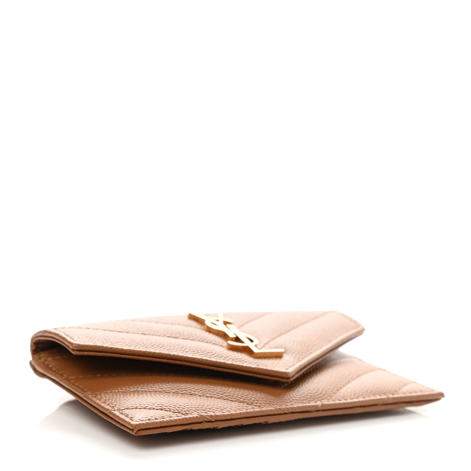 Saint Laurent Grain De Poudre Matelasse Chevron Monogram Compact Wallet Natural Dark 4 of 7