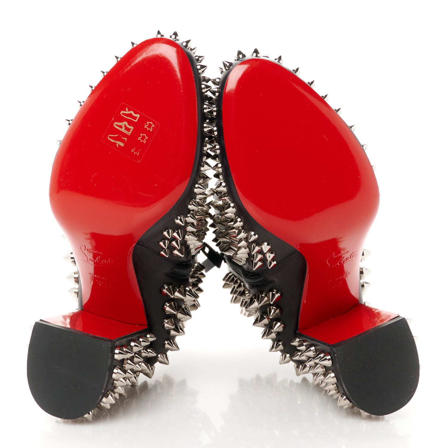 Christian Louboutin Calfskin Louise Capet Spikes 85 Boots 35.5 Black Silver 5 of 8