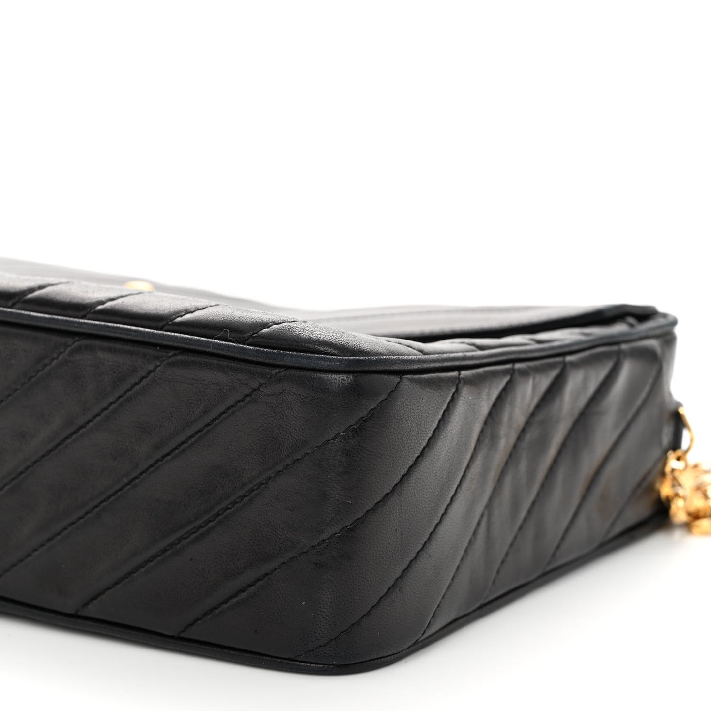 Lambskin Diagonal Quilted Tassel Camera Bag Black