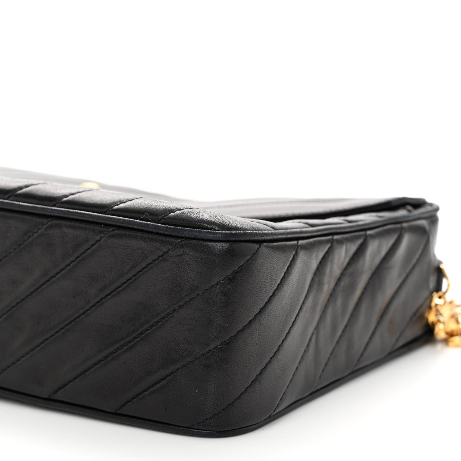 Chanel Lambskin Diagonal Quilted Tassel Camera Bag Black 9 of 9