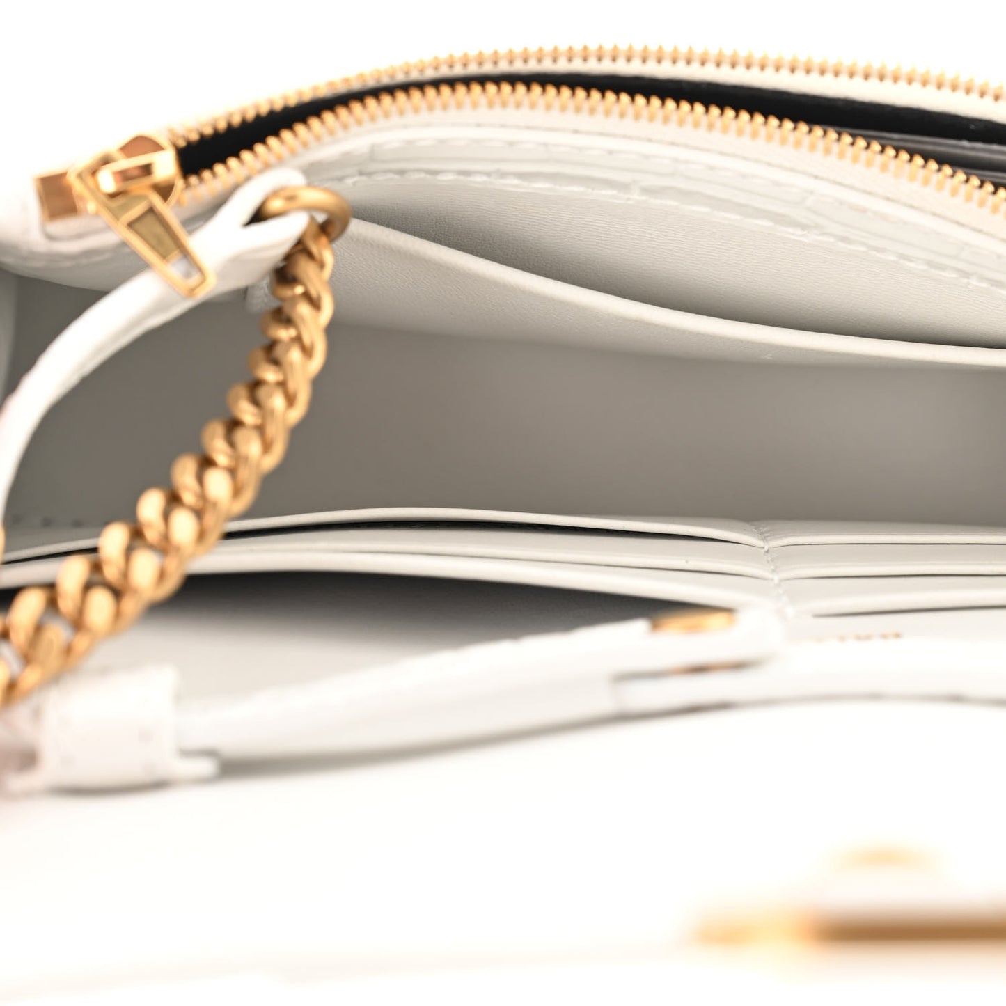 Shiny Calfskin Crocodile Embossed Hourglass Chain Bag White