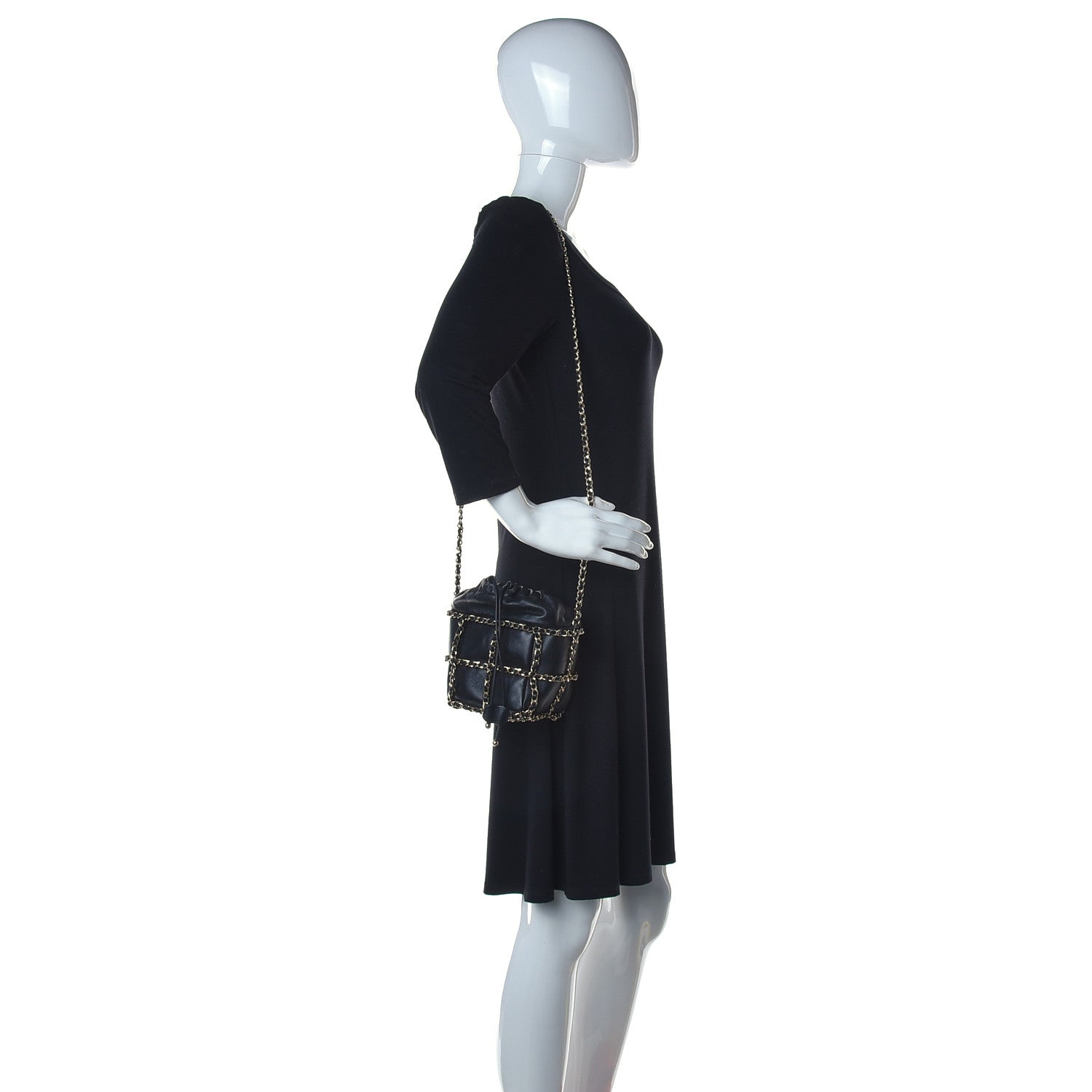 Chanel Lambskin Bucket Chain Drawstring Bag Black 2 of 10