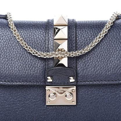 Valentino Garavani Pebbled Calfskin Small Glam Lock Rockstud Flap Deep Denim 9 of 9