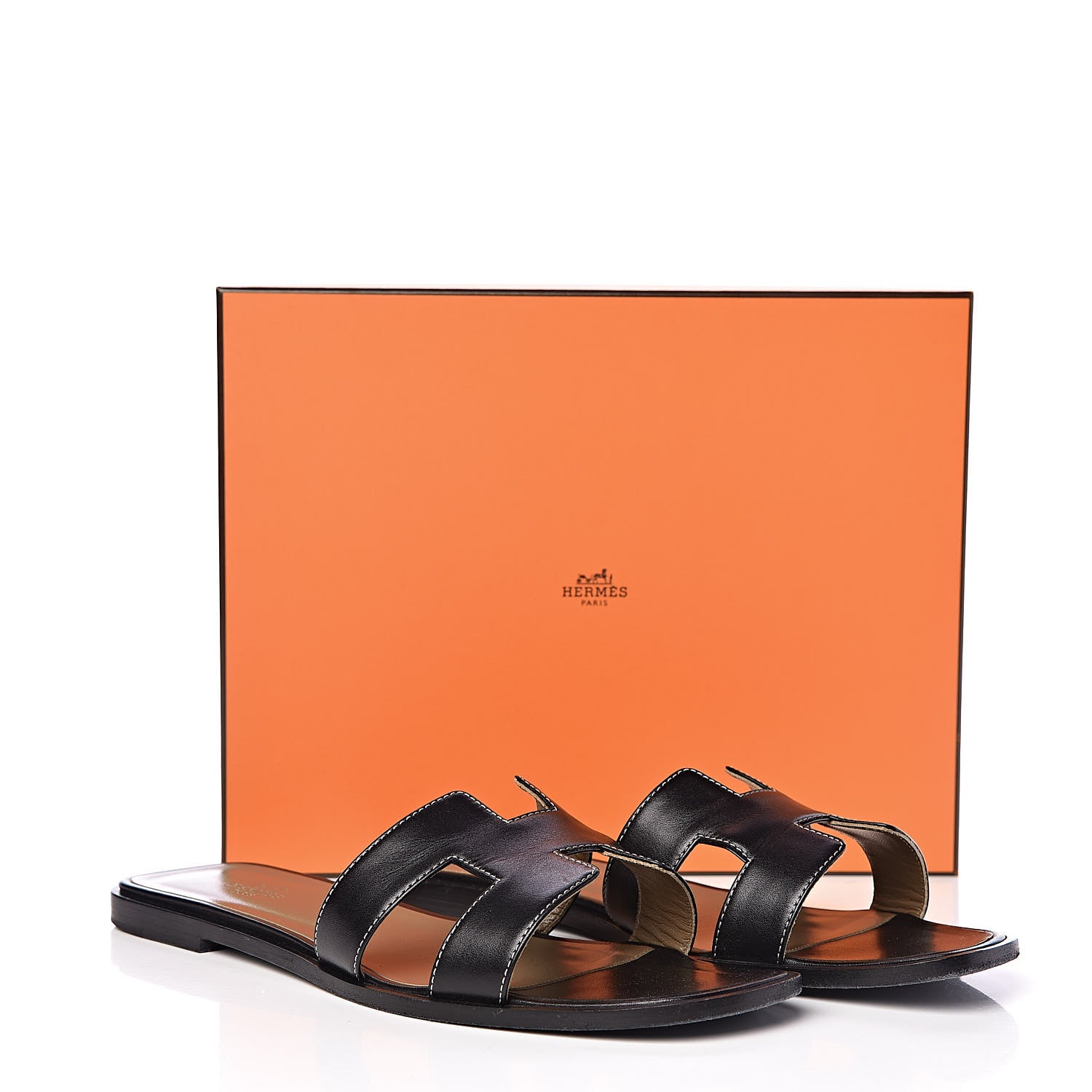 Hermes Box Calfskin Oran Sandals 41 Black 11 of 11