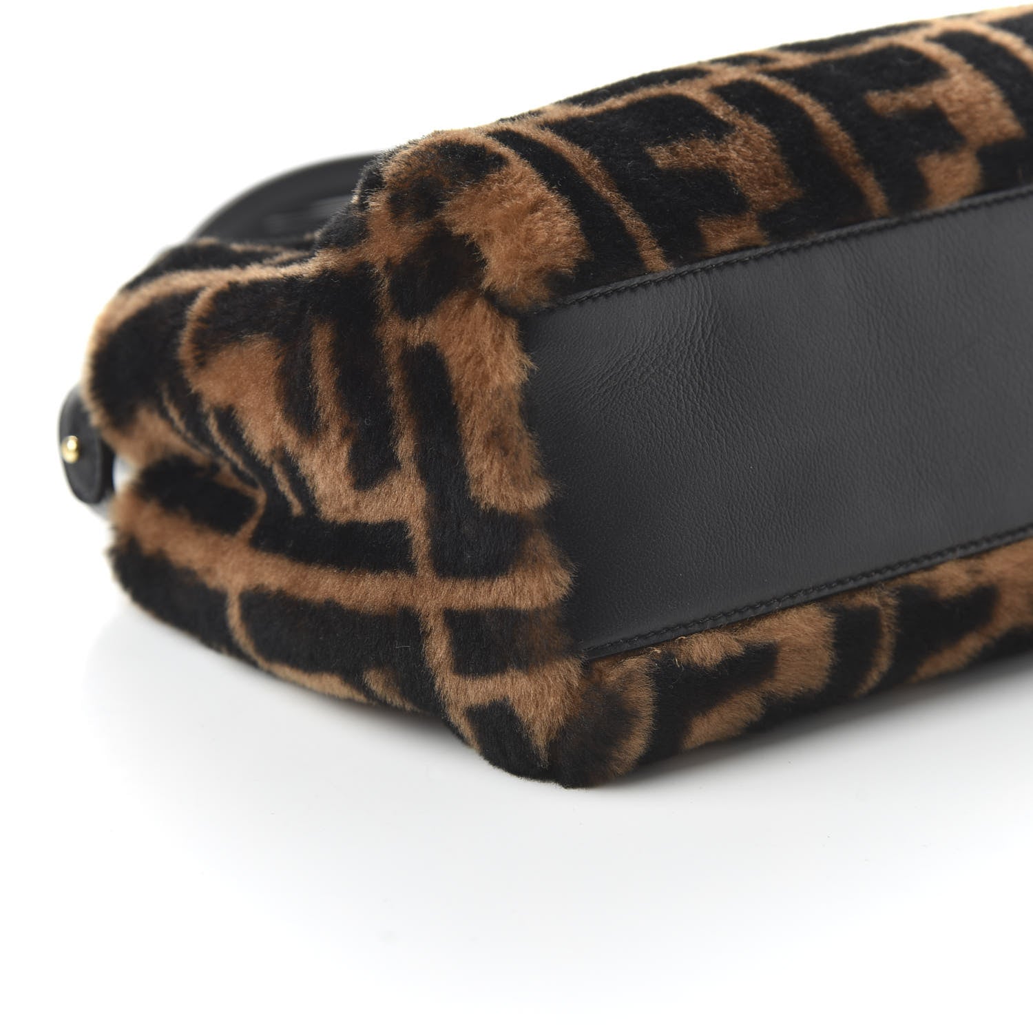 Fendi Shearling Nappa Macro FF 1974 Mini Peekaboo Iconic Satchel Tobacco Black 6 of 9