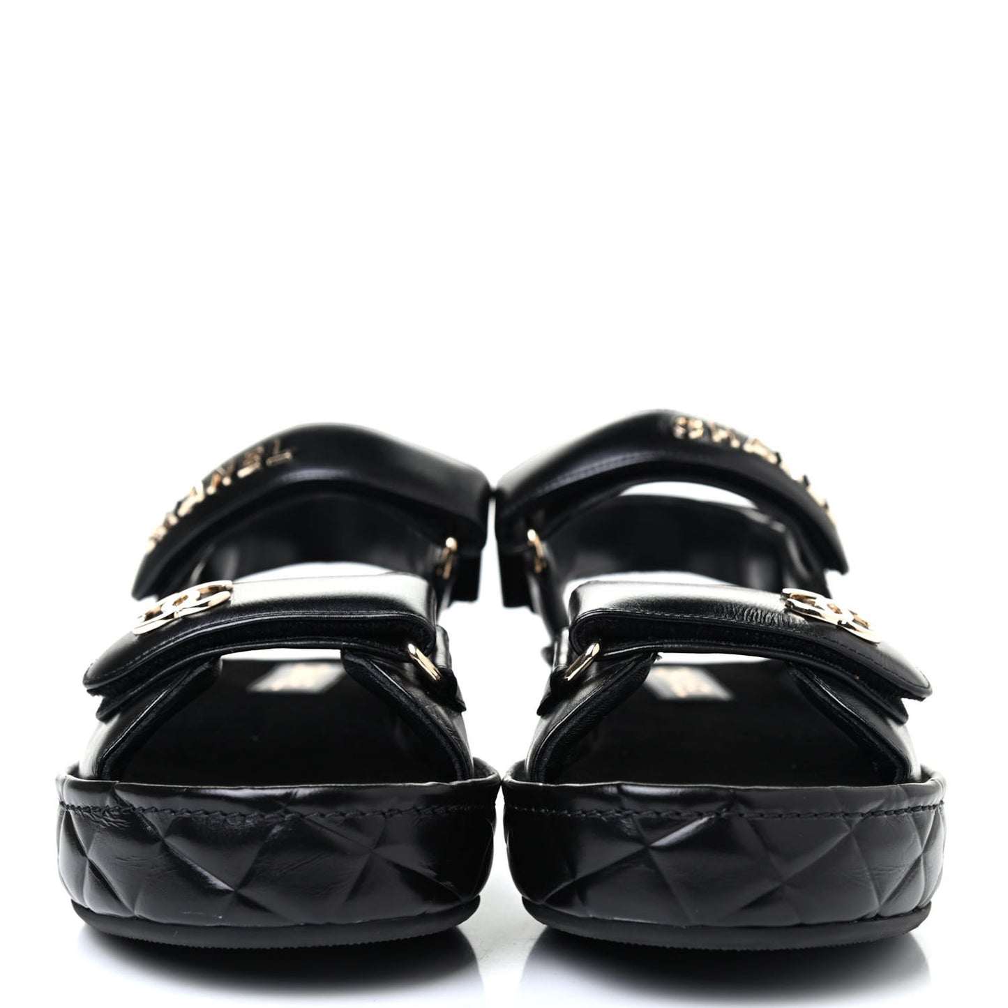 Shiny Calfskin Logo Platform Sandals 39 Black