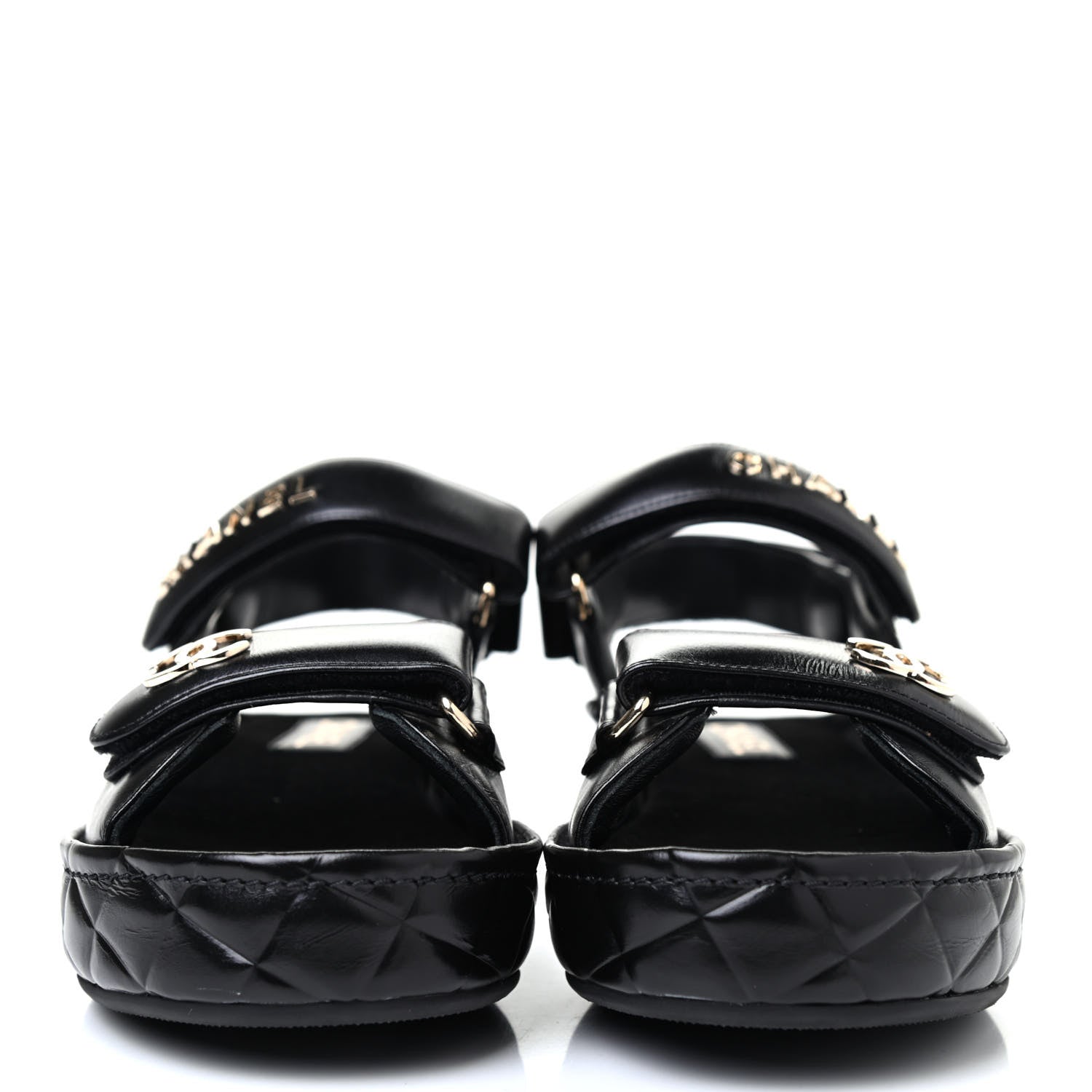 Chanel Shiny Calfskin Logo Platform Sandals 39 Black 2 of 4