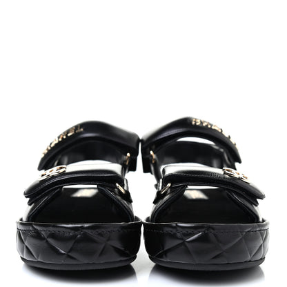 Chanel Shiny Calfskin Logo Platform Sandals 39 Black 2 of 4