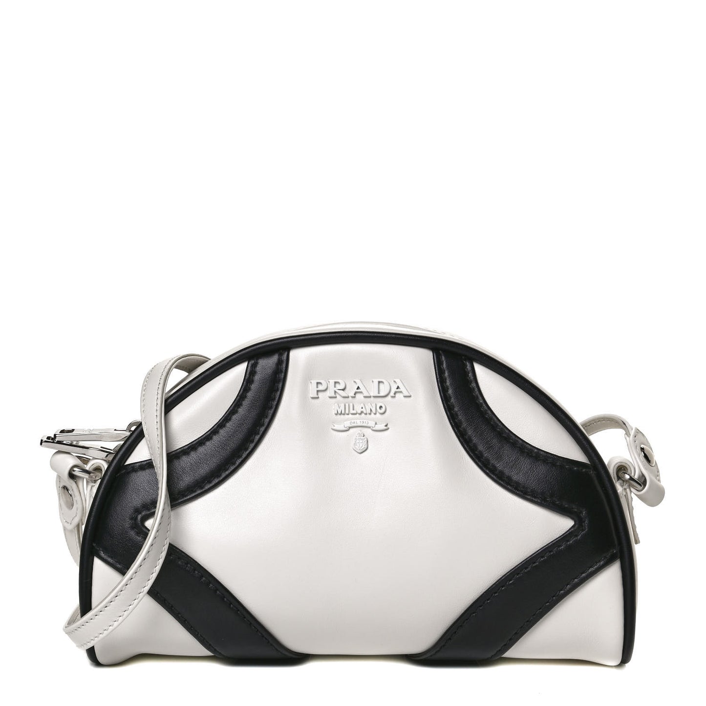 Soft Calfskin Bowling Crossbody Bag White Black