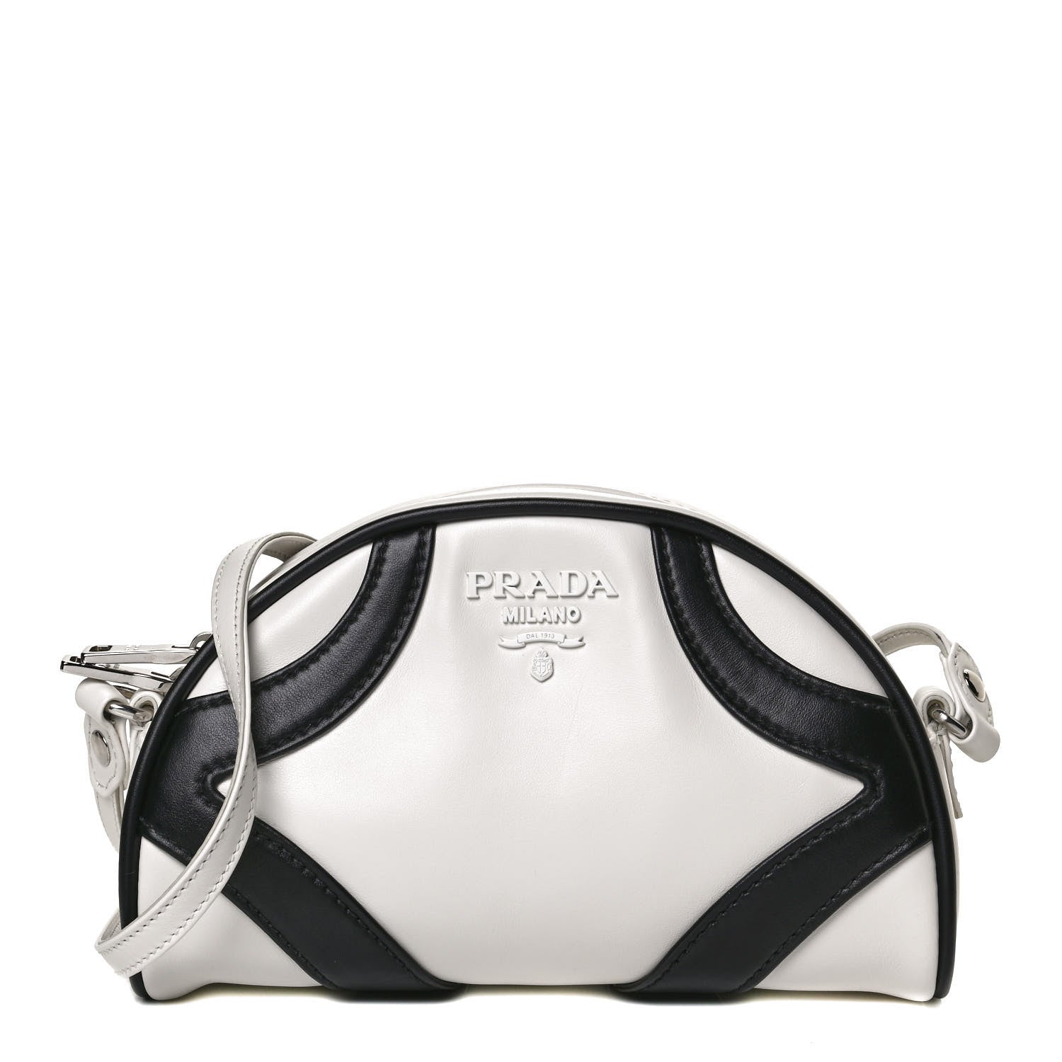 Prada Soft Calfskin Bowling Crossbody Bag White Black 1 of 11
