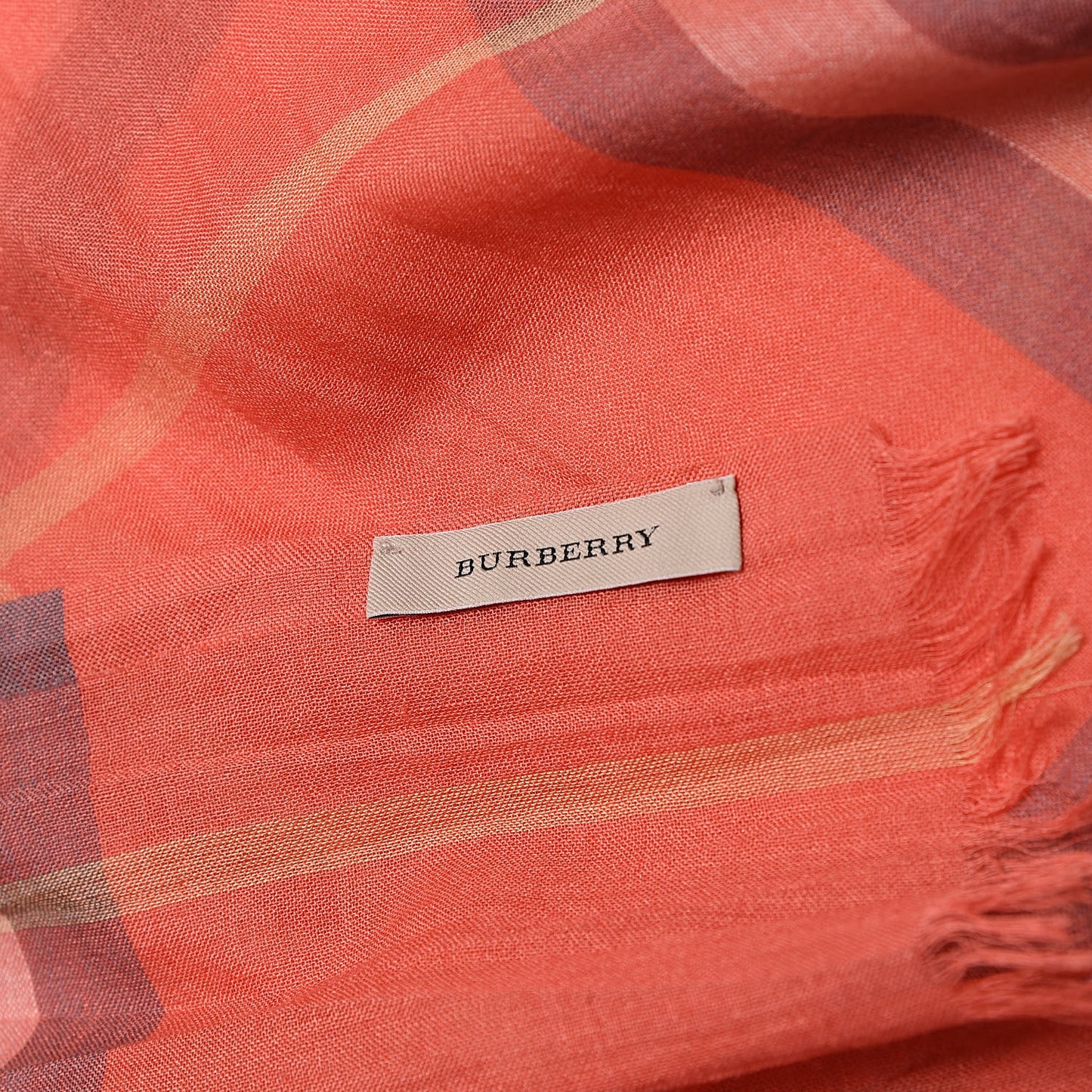 Linen Giant Check Scarf Coral