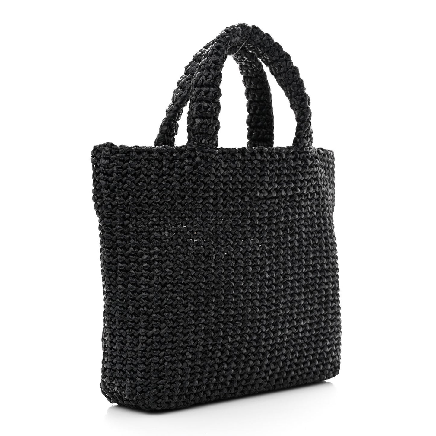 Yarn Raffia Effect Crochet Small Logo Tote Black